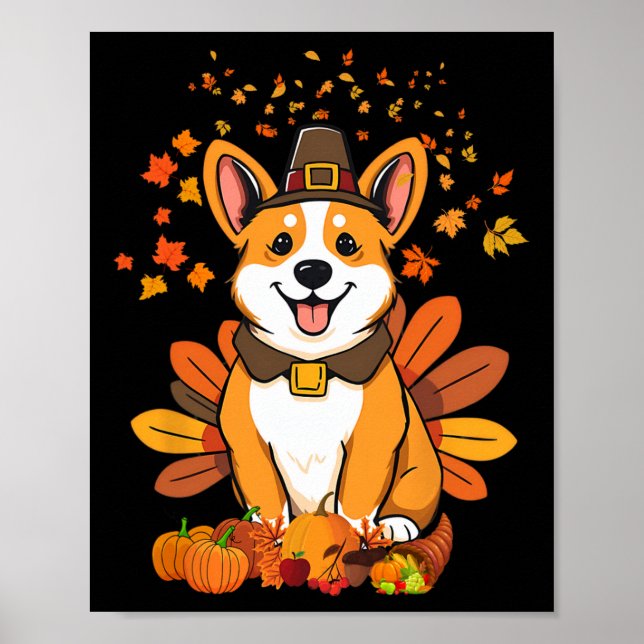 Erntedank-Corgi-Hund Truthahn 1  Poster (Vorne)