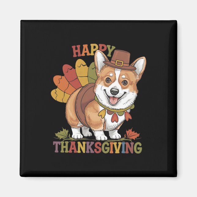 Erntedank-Corgi-Hund Truthahn  Magnet (Vorne)