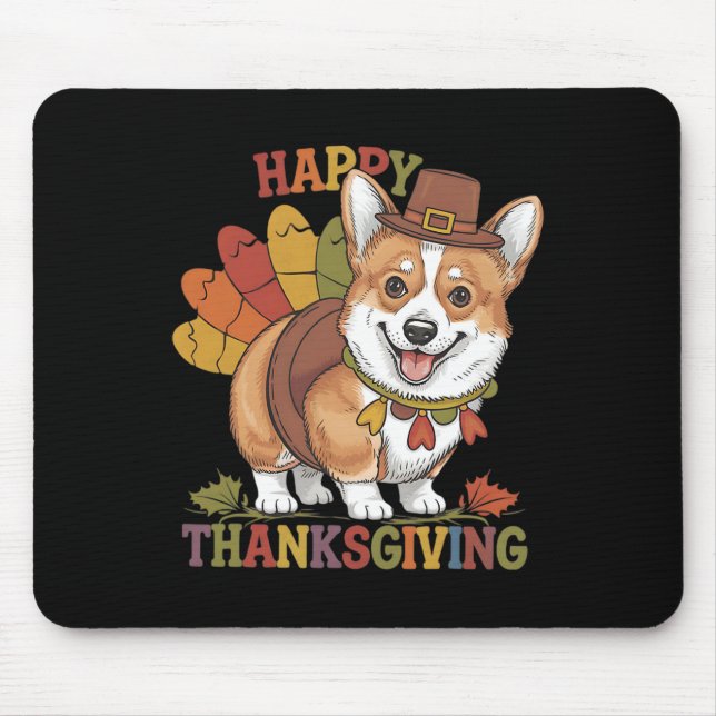 Erntedank-Corgi-Hund Truthahn  Mousepad (Vorne)