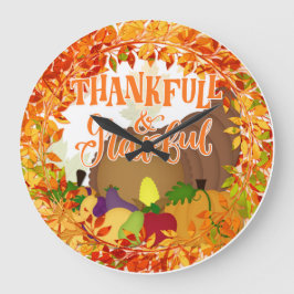 Erntedank Cornucopia - Dankbar und Dankbar Große Wanduhr