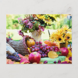 Erntedank Cronucopia mit Obst und Blume Feiertagspostkarte