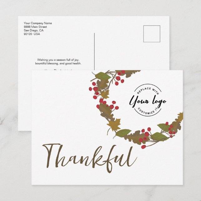 Erntedank Dankbares Firmenlogo für Herbstkranz Postkarte (Vorne/Hinten)
