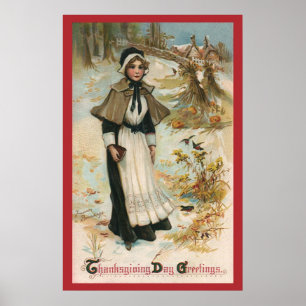 Erntedank Day Greetings mit einer Pilgerin Poster