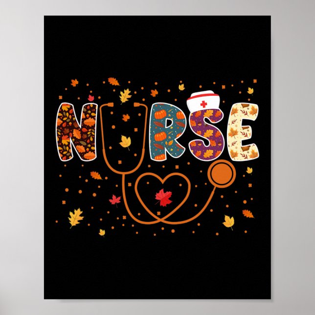 Erntedank Day Stethoscope Fall Nurse Co Poster (Vorne)