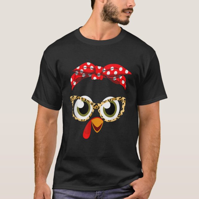 Erntedank Day Türkei Gesicht Leopard Druckbrille T-Shirt (Vorderseite)