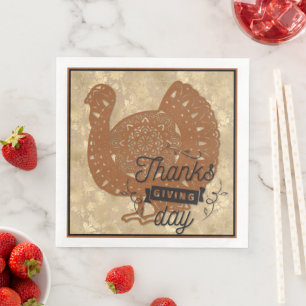 Erntedank Day Turkey Mandala Serviette