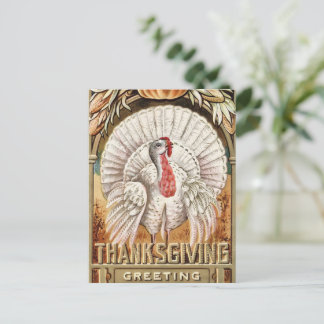 Erntedank Day White Turkey & Pumpkin Greetings Feiertagspostkarte