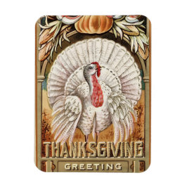Erntedank Day White Turkey & Pumpkin Greetings Magnet