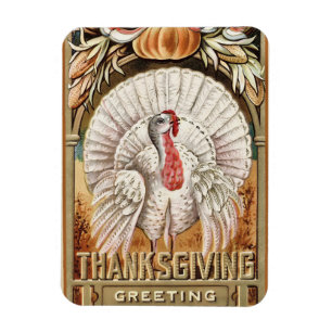 Erntedank Day White Turkey & Pumpkin Greetings Magnet