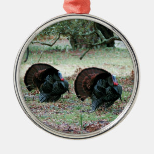 Erntedank Day Wild Trukeys auf einem offenen Feld Silbernes Ornament