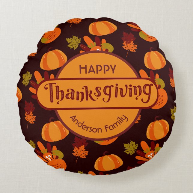 Erntedank der Familie Herbst lässt Türkei Pumpkin Rundes Kissen (Vorderseite)