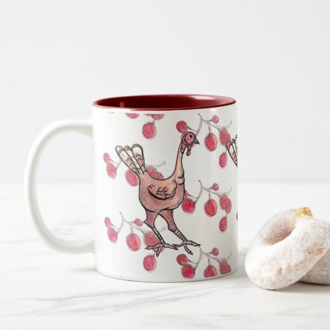 Erntedank die Türkei und Beeren-Tasse Zweifarbige Tasse (Mit Donut)