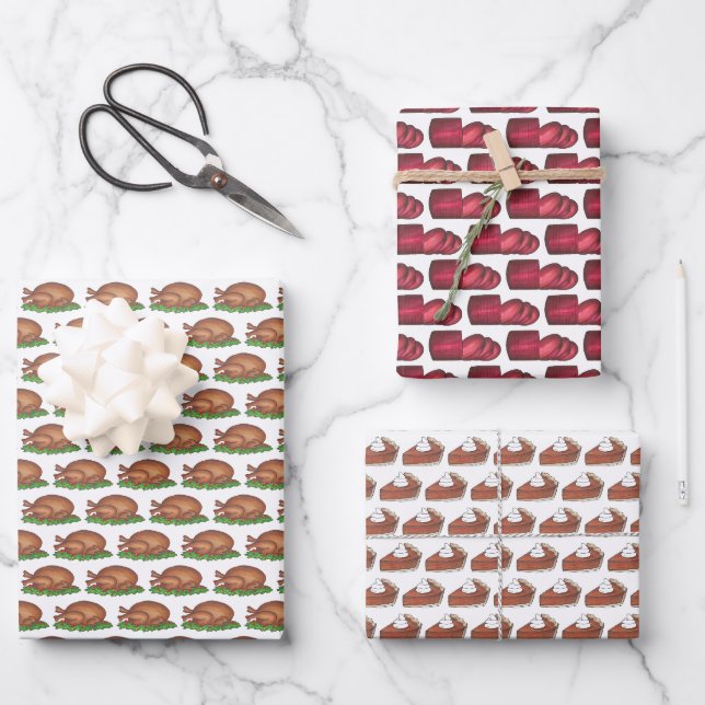 Erntedank Dinner Cranberry Türkei Pumpkin Pie Geschenkpapier Set (Vorderseite)