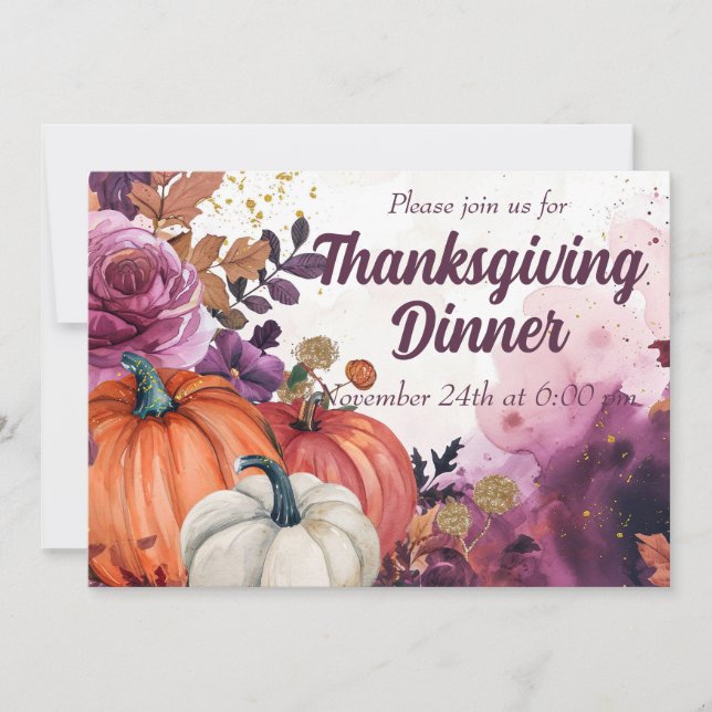 Erntedank Dinner Einladung Aquarellpumpen (Vorderseite)