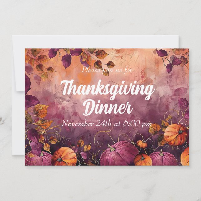 Erntedank Dinner Einladung Aquarellpumpen (Vorderseite)