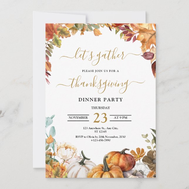 Erntedank Dinner Einladung, lass uns danken Einladung (Vorderseite)