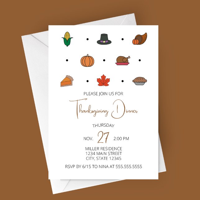 Erntedank Dinner Einladung mit Herbstsymbolen (Thanksgiving Icons Thanksgiving Dinner Party Invitation)