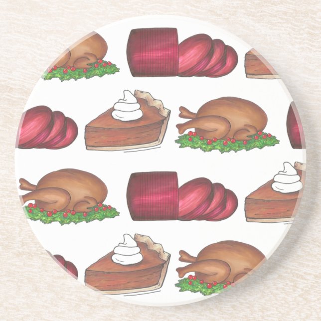 Erntedank Dinner Holiday Cranberry Türkei Pie Sandstein Untersetzer (Vorne)