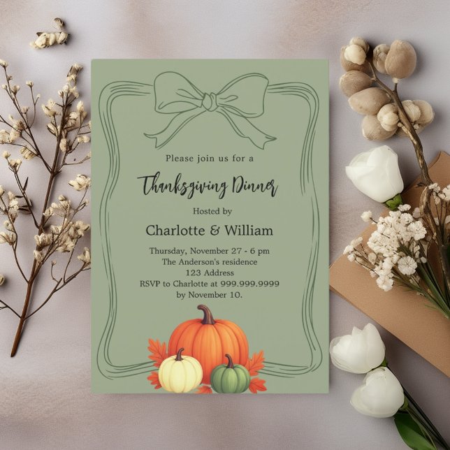 Erntedank-Dinner Kürbis Bogen gedämpfte Moos grün Einladung (Von Creator hochgeladen)