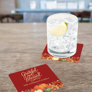 Erntedank Dinner Kürbis Terracotta Gratec Rechteckiger Pappuntersetzer