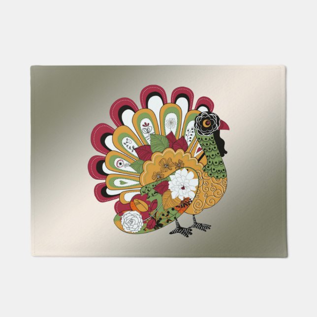 Erntedank Dinner Party Farbenfrohe Blüte Türkei Fußmatte (Vorderseite)