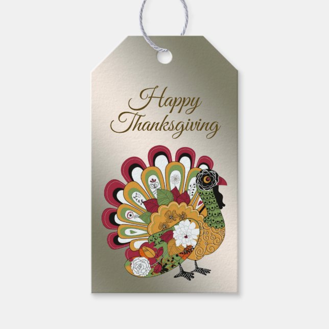 Erntedank Dinner Party Farbenfrohe Blüte Türkei Geschenkanhänger (Vorderseite)