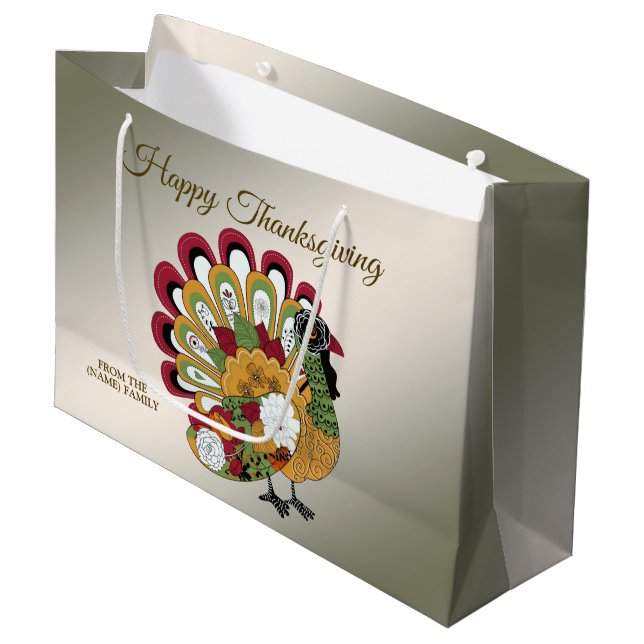Erntedank Dinner Party Farbenfrohe Blüte Türkei Große Geschenktüte (Vorderseite Schrägansicht)