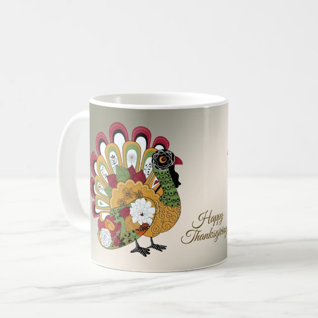 Erntedank Dinner Party Farbenfrohe Blüte Türkei Kaffeetasse (Vorderseite Links)