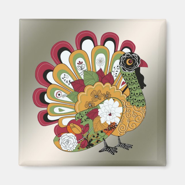 Erntedank Dinner Party Farbenfrohe Blüte Türkei Magnet (Vorne)