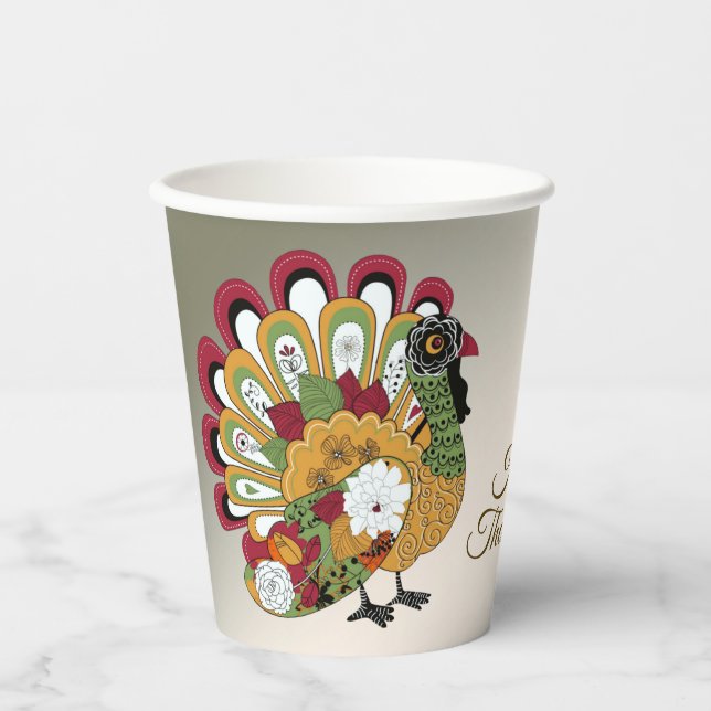 Erntedank Dinner Party Farbenfrohe Blüte Türkei Pappbecher (Vorderseite)