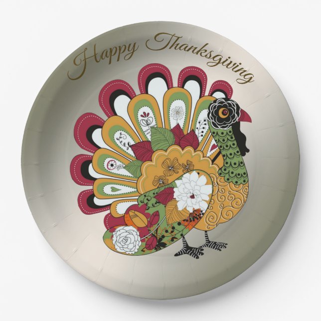 Erntedank Dinner Party Farbenfrohe Blüte Türkei Pappteller (Vorderseite)