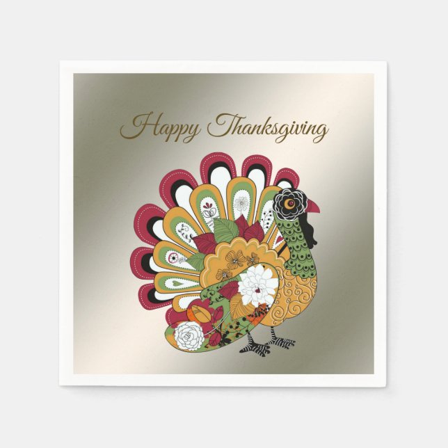 Erntedank Dinner Party Farbenfrohe Blüte Türkei Serviette (Vorderseite)
