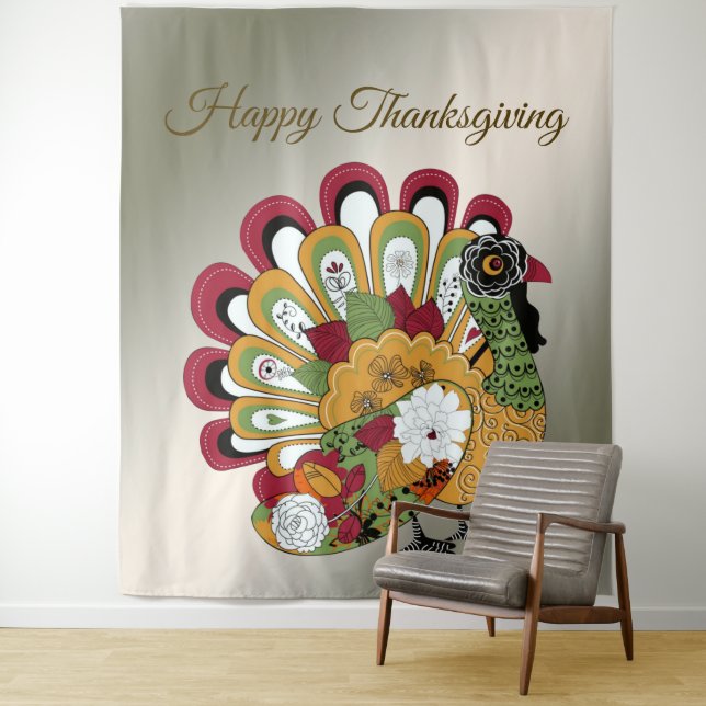 Erntedank Dinner Party Farbenfrohe Blüte Türkei Wandteppich (Beispiel)