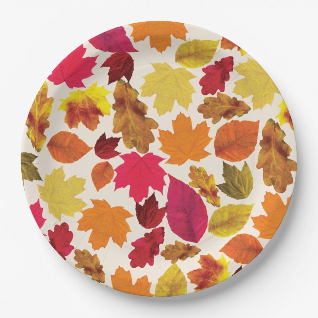 Erntedank Dinner Party Herbstfarben Blätter Pappteller (Vorderseite)