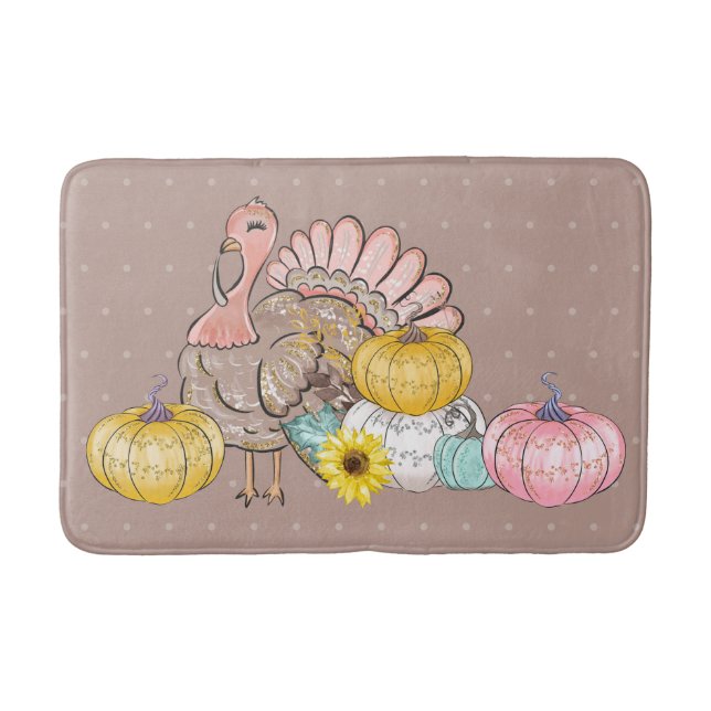 Erntedank Dinner Party Türkei Pumpkins Pink Tan Badematte (Vorderseite)