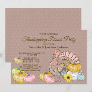 Erntedank Dinner Party Türkei Pumpkins Pink Tan Einladung