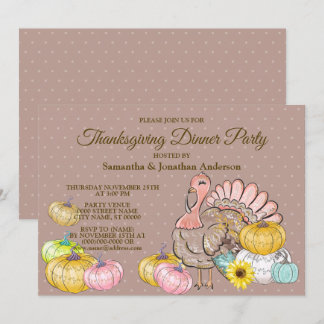 Erntedank Dinner Party Türkei Pumpkins Pink Tan Einladung