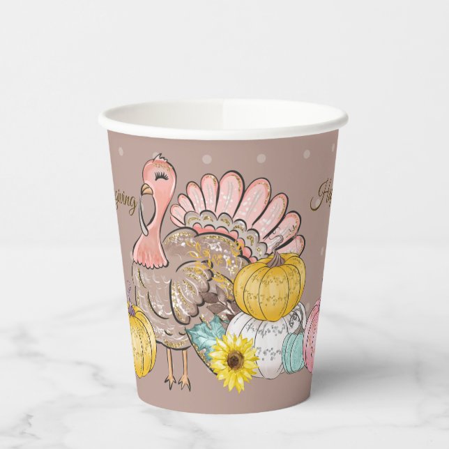Erntedank Dinner Party Türkei Pumpkins Pink Tan Pappbecher (Links)