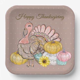 Erntedank Dinner Party Türkei Pumpkins Pink Tan Pappteller