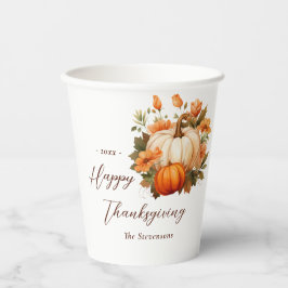 Erntedank Dinner Pumpkin Floral Script Weiß Pappbecher