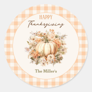 Erntedank Dinner Pumpkin Gingham Pastel Runder Aufkleber