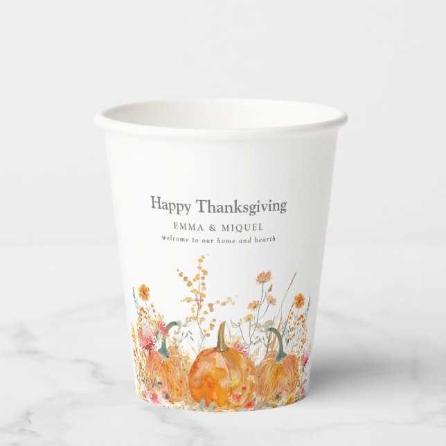 Erntedank Dinner Pumpkin Wildblume Moderne Pappbecher (Vorderseite)