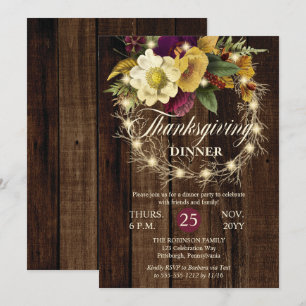 Erntedank Dinner - Rustikales Woodsy Lighted Kranz Einladung