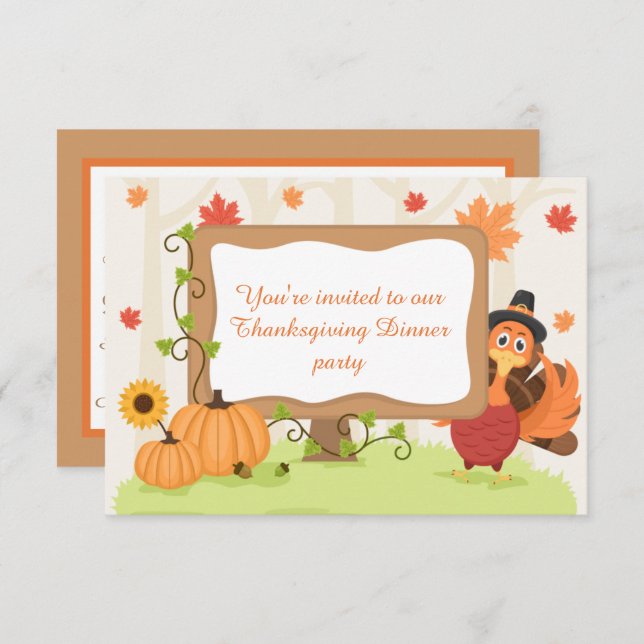 Erntedank Dinner Truthahn zusätzliche Informatione Einladung (Vorne/Hinten)