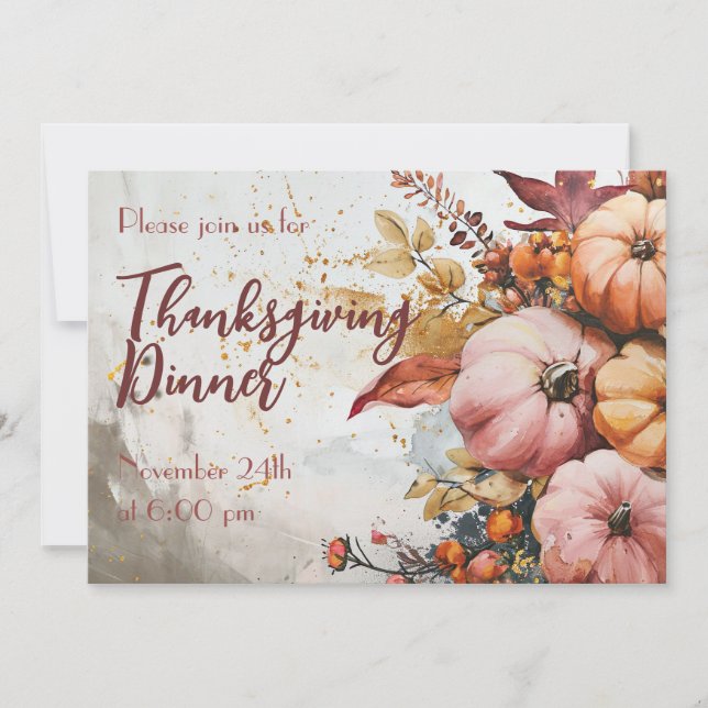 Erntedank Dinner Wasserfarbe Pumpkin Einladung (Vorderseite)