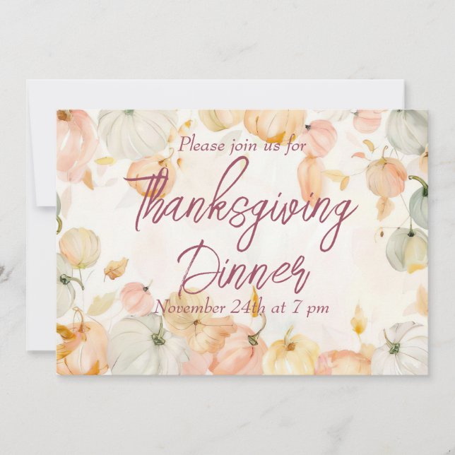 Erntedank Dinner Wasserfarbe Pumpkin Einladung (Vorderseite)