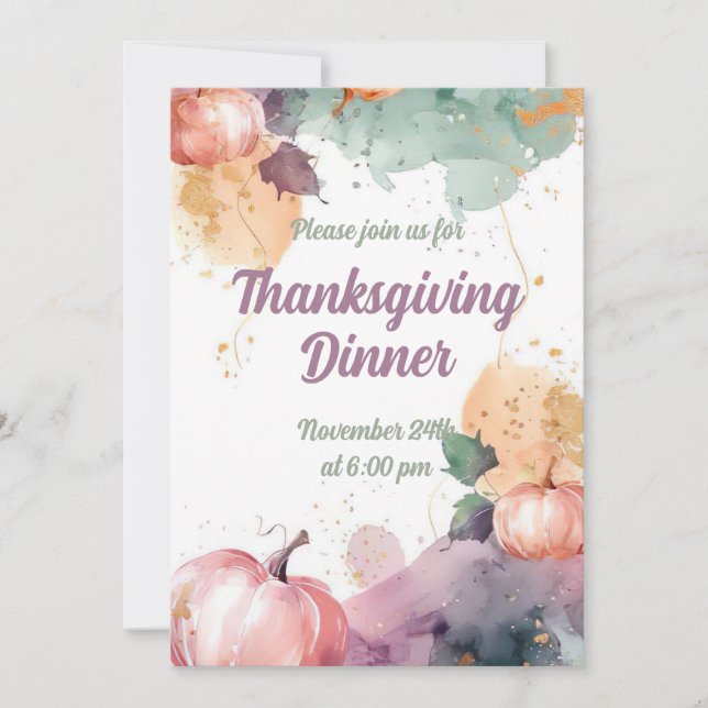 Erntedank Dinner Wasserfarbe Pumpkin Einladung (Vorderseite)