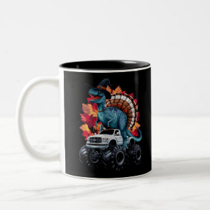 Erntedank-Dinosaurier-T-Rex-Monstertruck Zweifarbige Tasse
