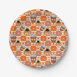 Erntedank Donuts und Kaffeefall Orangenstreifen Pappteller