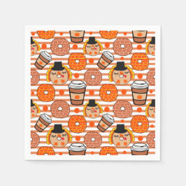 Erntedank Donuts und Kaffeefall Orangenstreifen Serviette